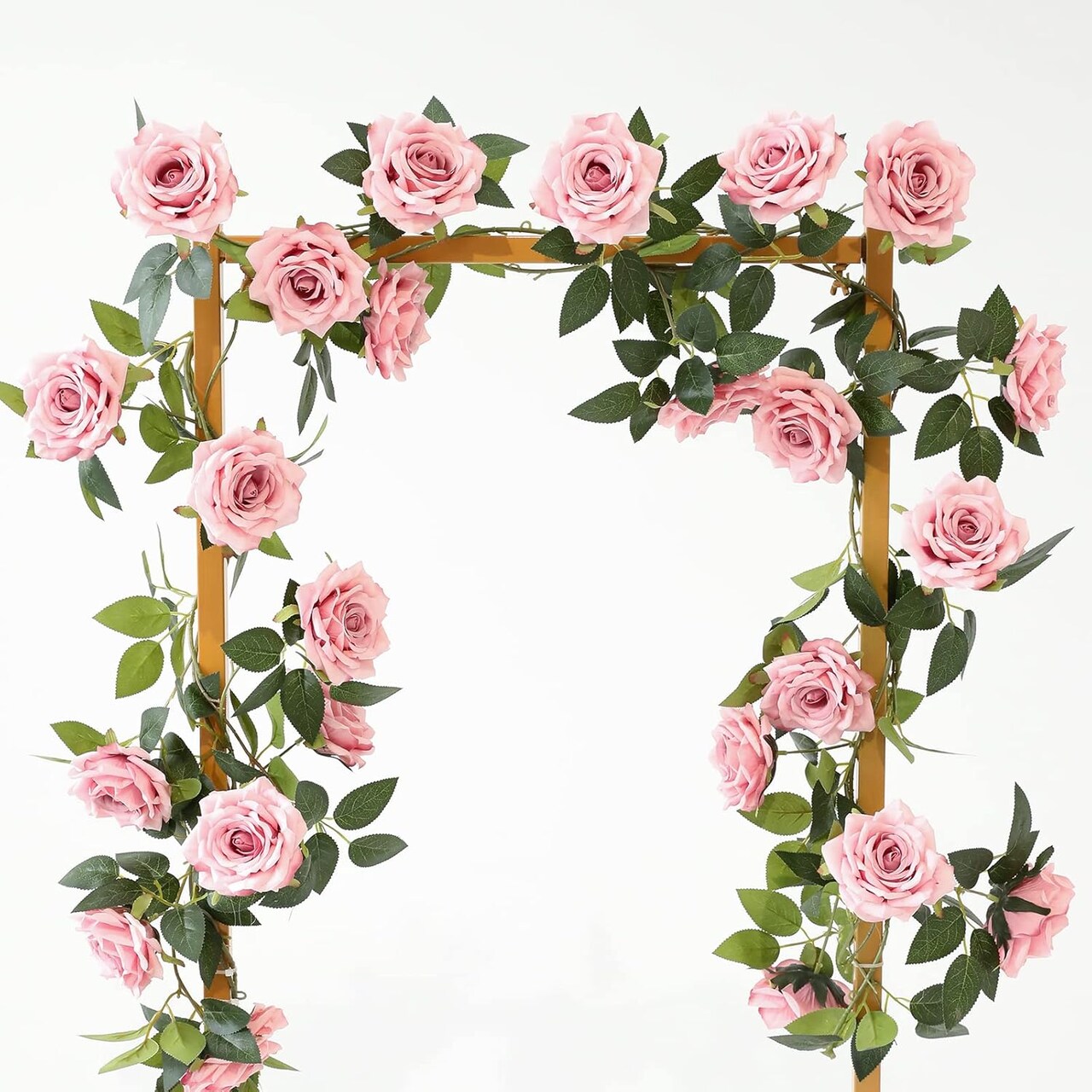 2 Strands 73" Artificial Silk Rose Garland – Pink Flower Vines with Green Leaves for Wedding, Wall, Party, Bedroom & Home Decoration